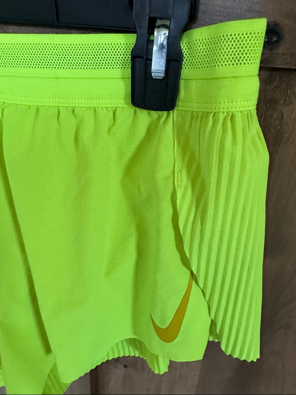 Nike Aeroswift Women's Neon Yellow Athletic Short with double nike Swoosh - Picture 6 of 16